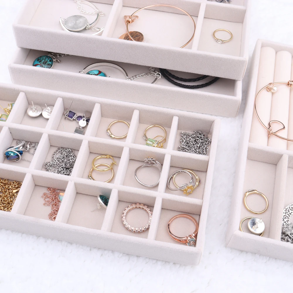 Soft Velvet Jewelry Box Drawer Storage Display Tray Drawer Case Jewelry Holder For Ring Earrings Bracelet Jewelry Organizer Box