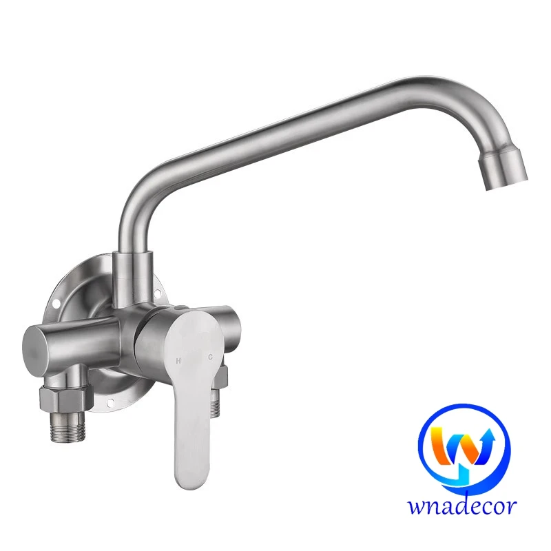 304 stainless steel wall surface mounted kitchen faucet sink mixing valve  vegetable basin hot cold tap plumbing accessories