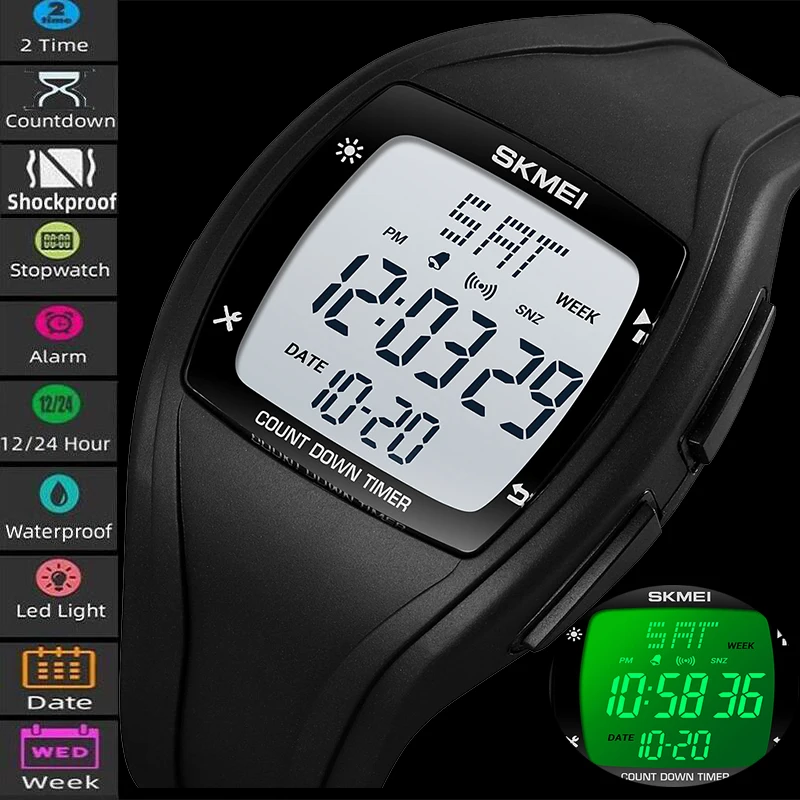 

Skmei Fashion Dual Time Men's Digital Watch Led Chronograph Wristwatch Waterproof Countdown Male Alarm Clock Relogio Masculino