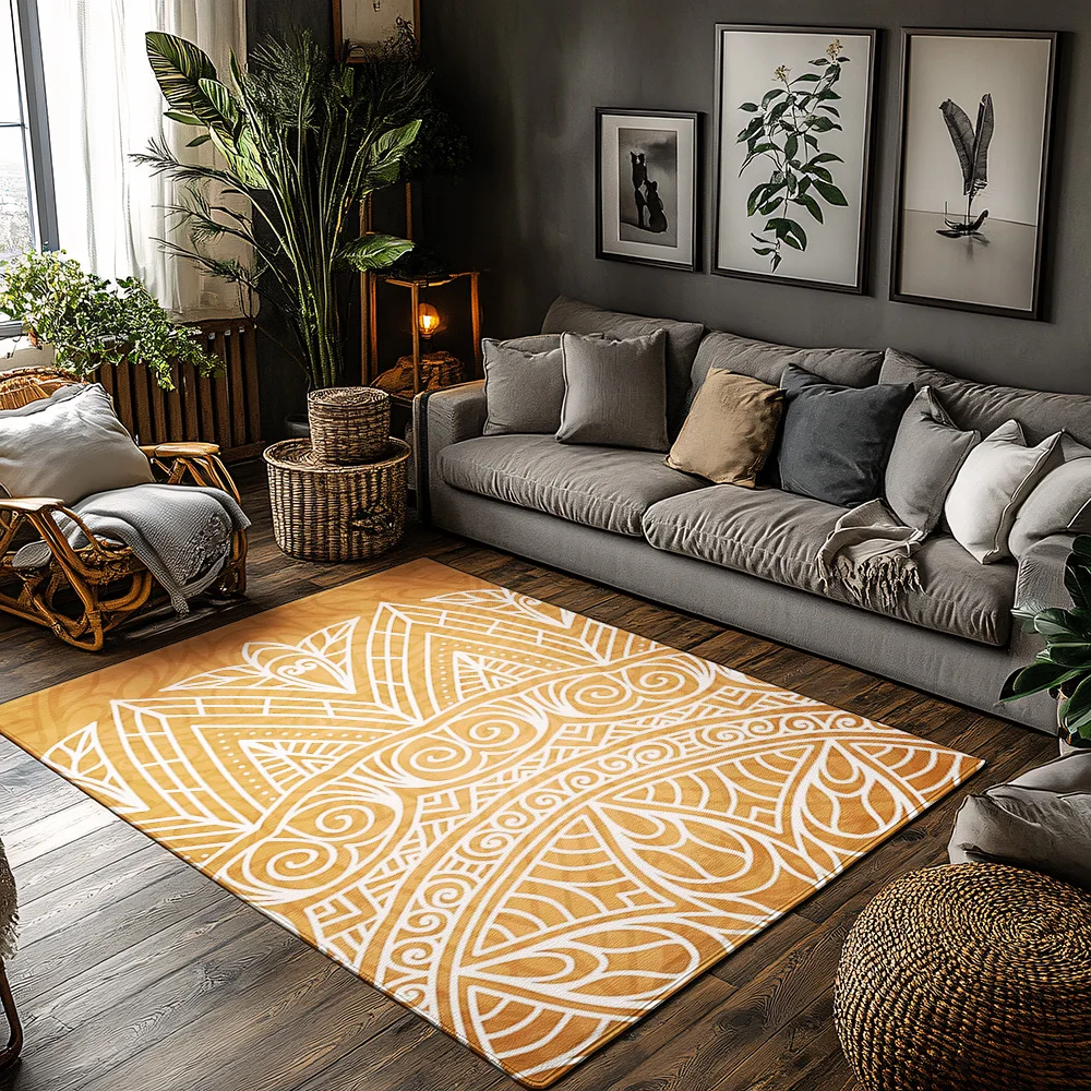 Stylish Polynesian Tribal Area Rug Geometric Pattern Floor Mat Bohemian ...