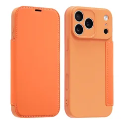 Elegant Liquid Silicone Leather Flip Wallet Card Case - Premium Soft Cover - iPhone 14 Plus (Orange)