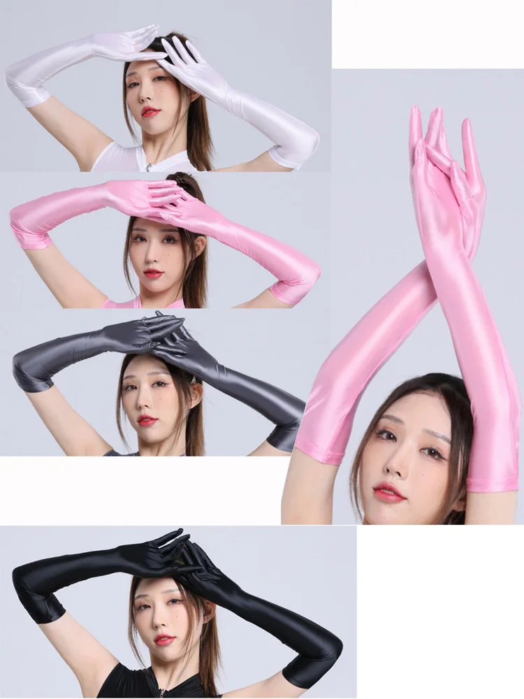 

Glossy Shiny Elastic Long Gloves Cosplay Sexy Separate Fingers Guantes Performance Mitten Eldiven Handschuhe Sexy Clubwear Luvas