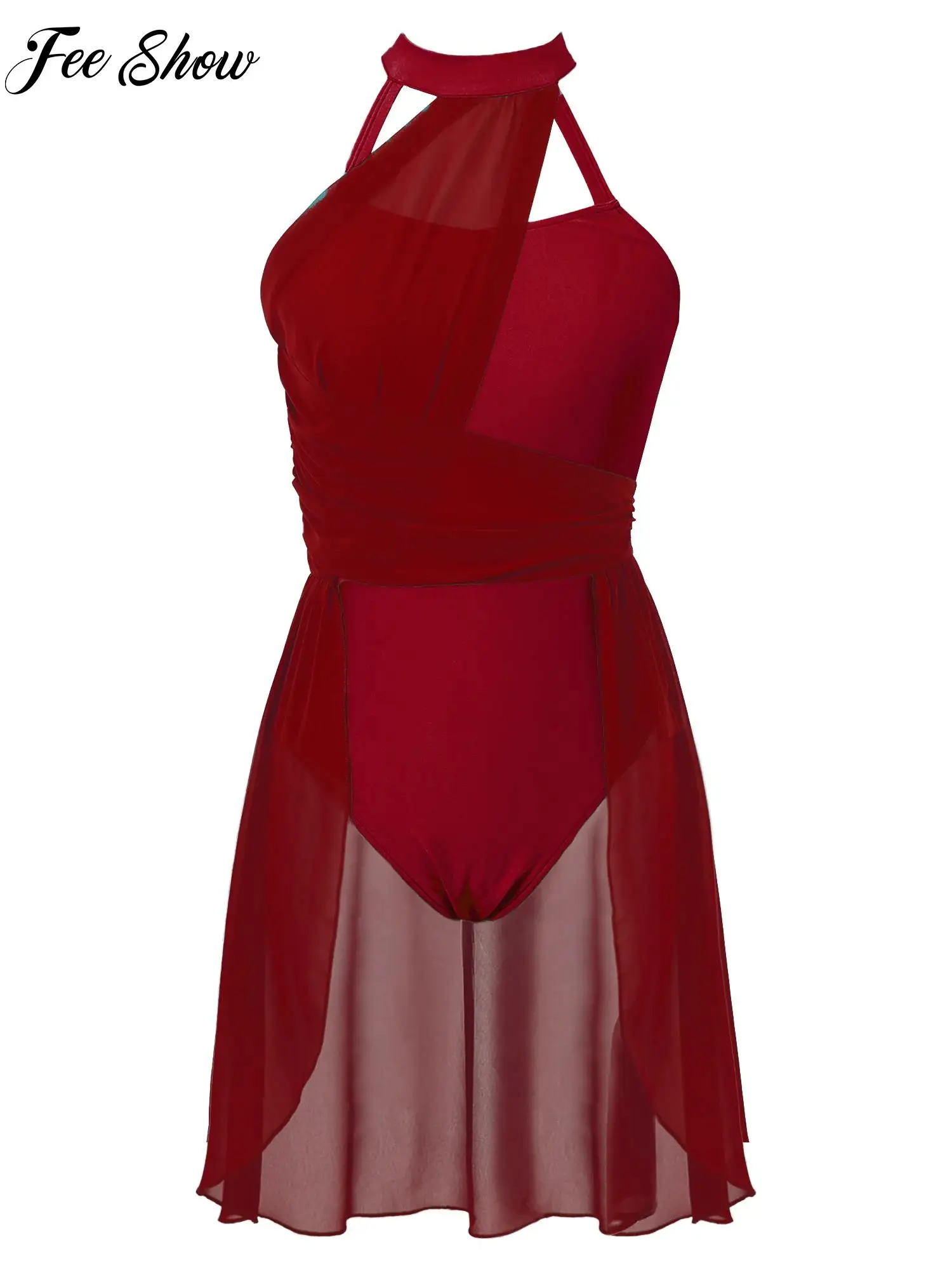 

Женское шифоновое лоскутное платье с рюшами, танцевальное платье без рукавов на бретельках, лирический танцевальный костюм