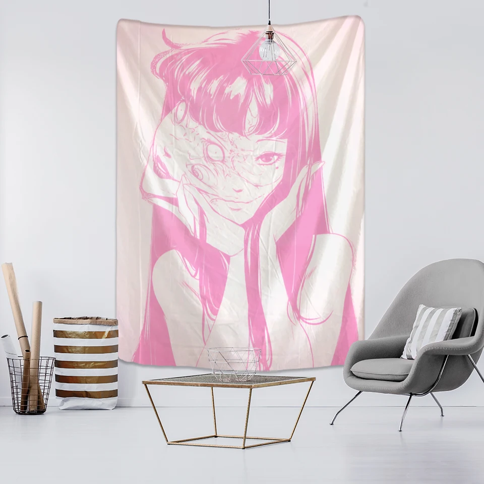 Japanese Horror Anime Wall Hanging Tapestry Mysterious Tapiz Cartoon Horror Illustration Kawaii Art Room Home Decor tapestry decorations