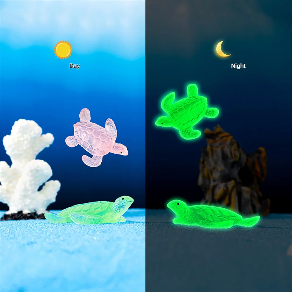 

10Pcs Luminous Turtle Miniatures Fairy Dollhouse Ornament Mini Fluorescent Tortoise Micro Landscape Fish Tank Desktop Decoration