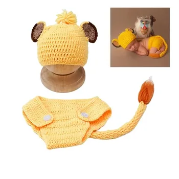 Puntelli per abbigliamento fotografico per neonati Simba Cappello e pantaloni da leone Set di costumi per tessitura di lana lavorata a maglia morbida Accessori per servizio fotografico per bambini