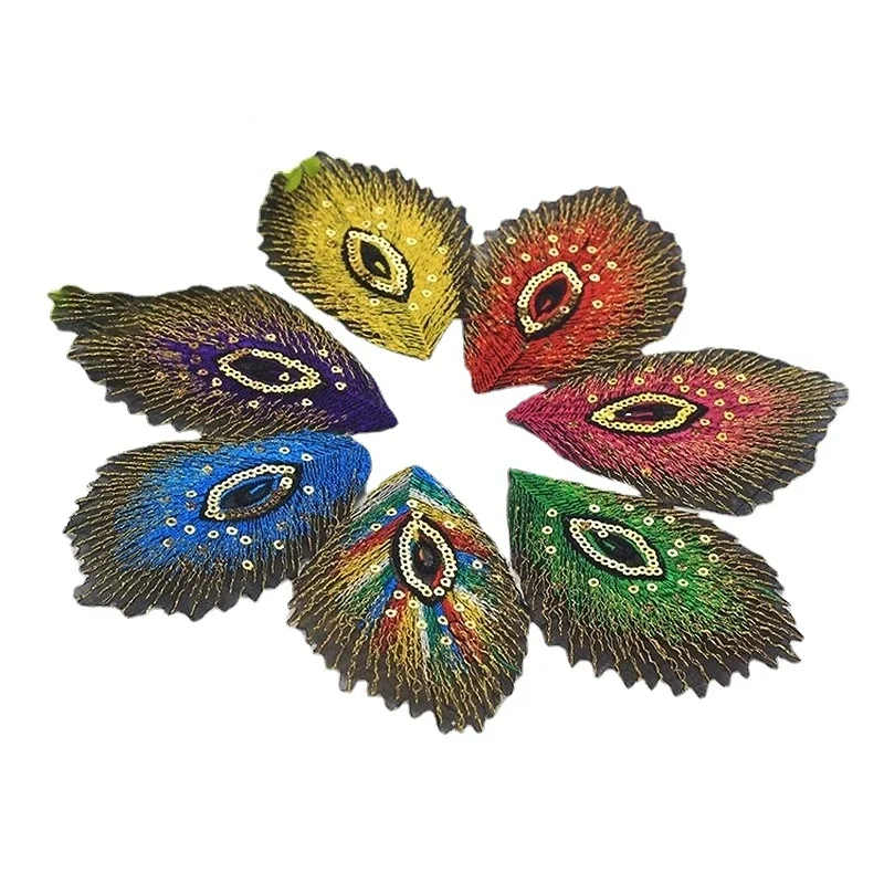 

200pcs/Lot Luxury Golden Peacock Feather Eye Embroidery Patch Dress Stage Party Clothing Decoration Accessory Craft Diy Applique