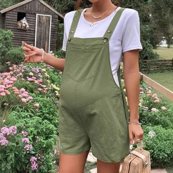 Maternity Pregnant Women Overalls Solid Adjustable Waist Shortalls Rompers Spring Summer Casual Breathable Pregnancy Clothing