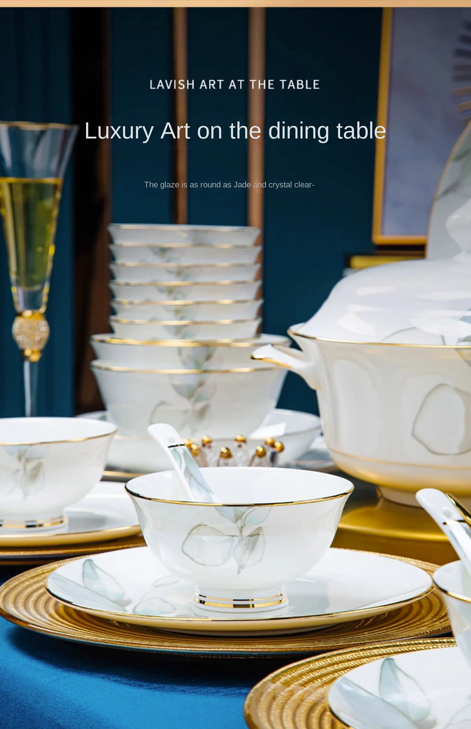 Dish Set Household Luxury Bone China Tableware Jingdezhen Bowl Plate Combination Relocation Bowl Chopsticks Plate Ceramic