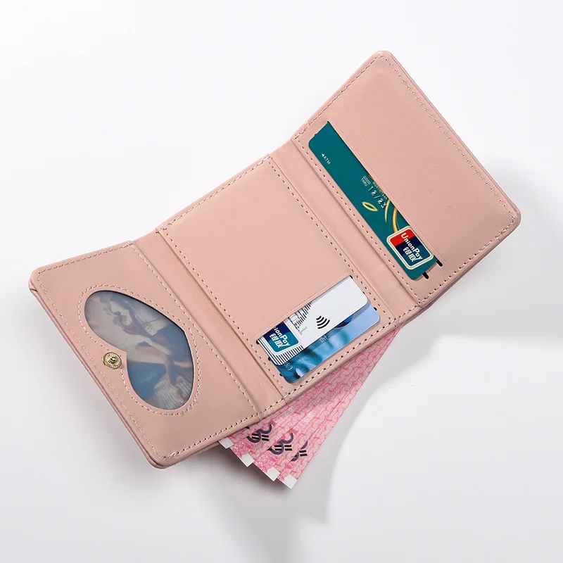 Tohuu Women's Small Wallet Ladies Pocket Leather Purse with Embroidered  Heart Pattern Change Pouch Credit Card Holder Mini Trifold Purse with Wrist  Strap there 