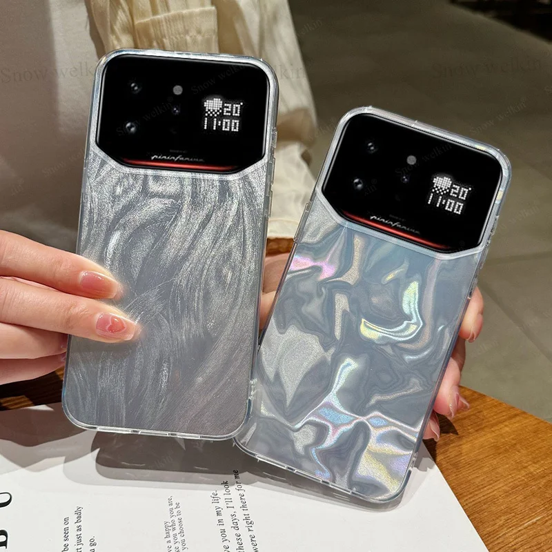 Luxury Laser Silver Gradient Hard Case - Shockproof Phone Cover with PC Back and TPU Bumper