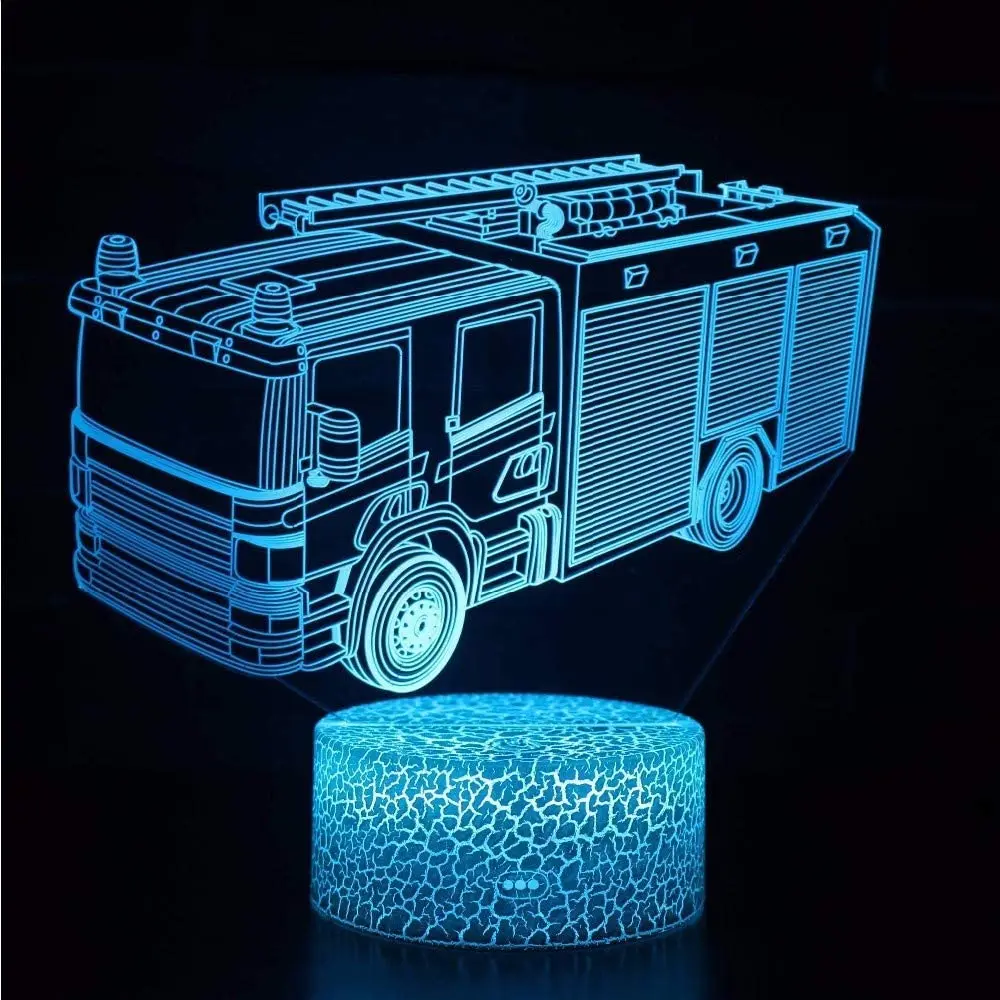 Nighdn 3D 소방차 야간 조명 착시 램프, 16 가지 색상 변경 리모컨 LED 램프, USB 테이블 침실 장식, 어린이 선물