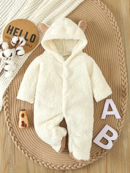 Neonato Grils Ragazzi Pagliaccetto con piedi Inverno Caldo pile Costume carino Neonati maschi Vestiti Animale Pigiama per bambini Tute con cappuccio