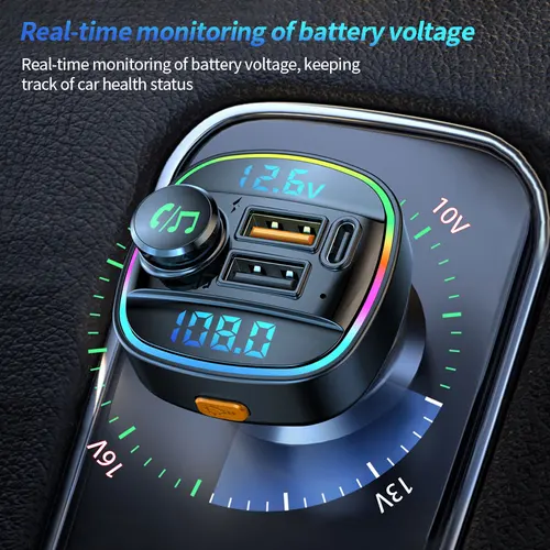 블루투스 5.0 FM 송신기, 차량용 핸즈프리 라디오 변조기, MP3 플레이어, 22.5W USB, 초고속 충전 어댑터 4