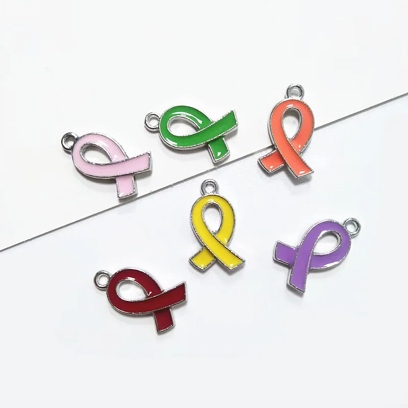 

20pcs 11*18mm Ribbon Enamel Pendants Charms for Jewelry Making Handmade DIY Breast Cancer Awareness Necklace Earring Accessories