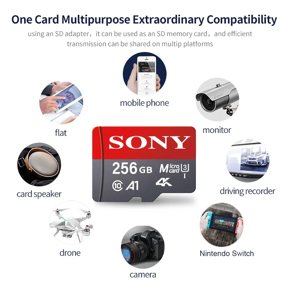 SONY-Carte mémoire micro SD haute vitesse, classe 10, 4K, 1 To, 32 Go, 64 Go, 128 Go, 256 Go, U3, TF, Mecard C10