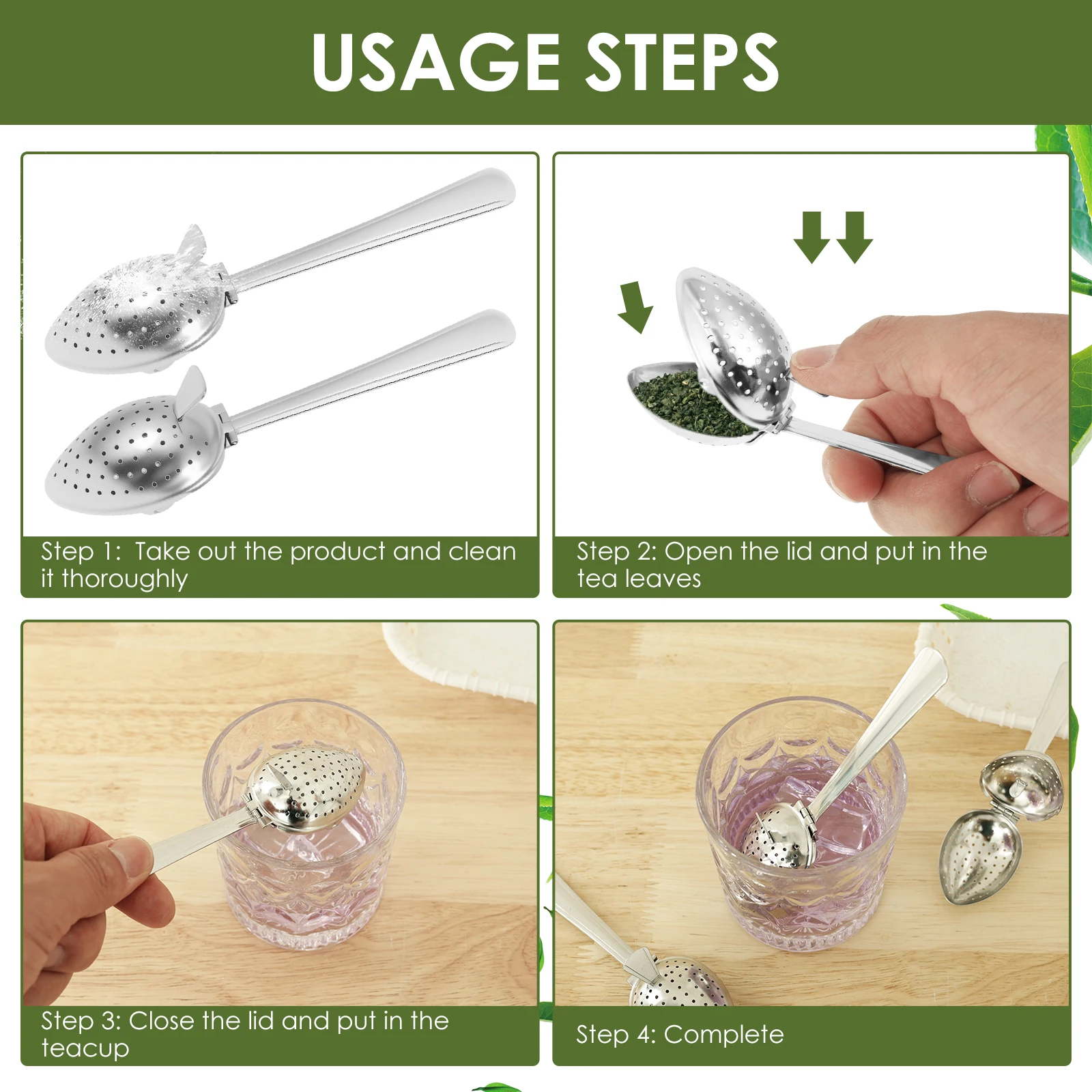 6Pcs Stainless Steel Spoon Tea Infuser Filter Squeeze Leaves Herb Mesh Strainer Tea Infuser In Mesh Tea Ball Filter with Handle