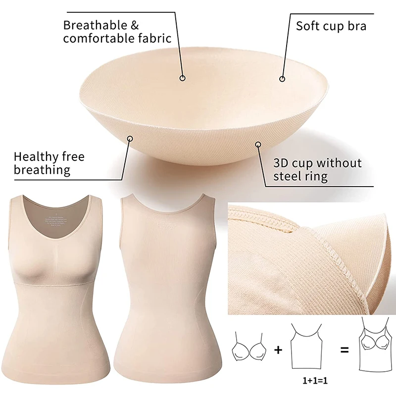 Plus Size Women Shaper Cami with Built in Bra Shapewear Tank Top Tummy Control Camisole Female Slimming Compression Undershirt body shaper