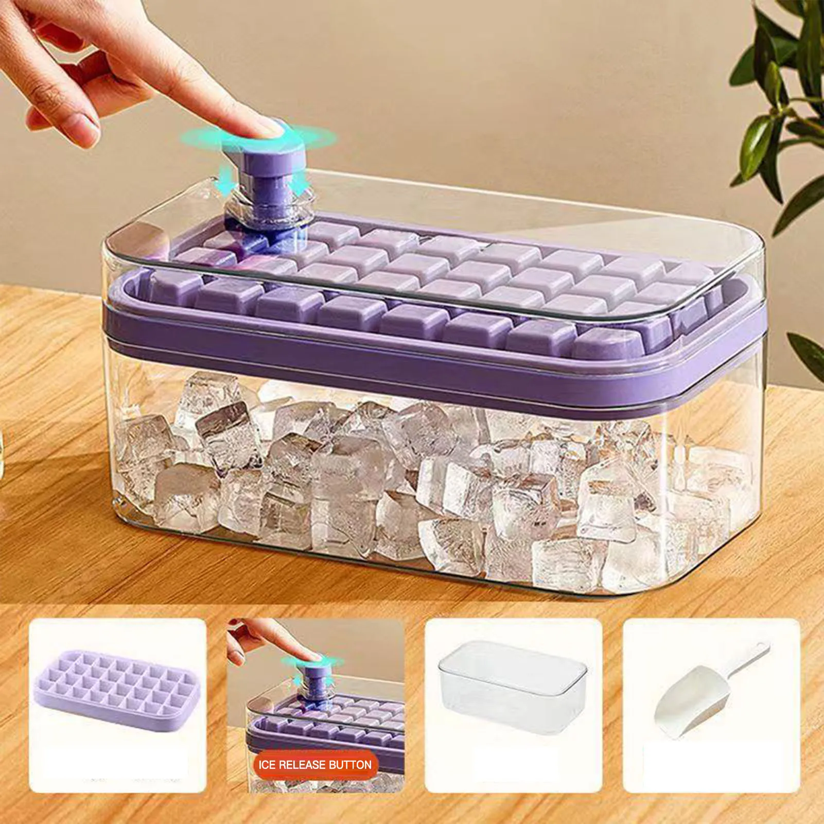 

One-button Press Type Ice Mold Box Silicone Ice Cube Maker Reusable DIY Ice Tray Mold with Storage Box Cocktail Accessories