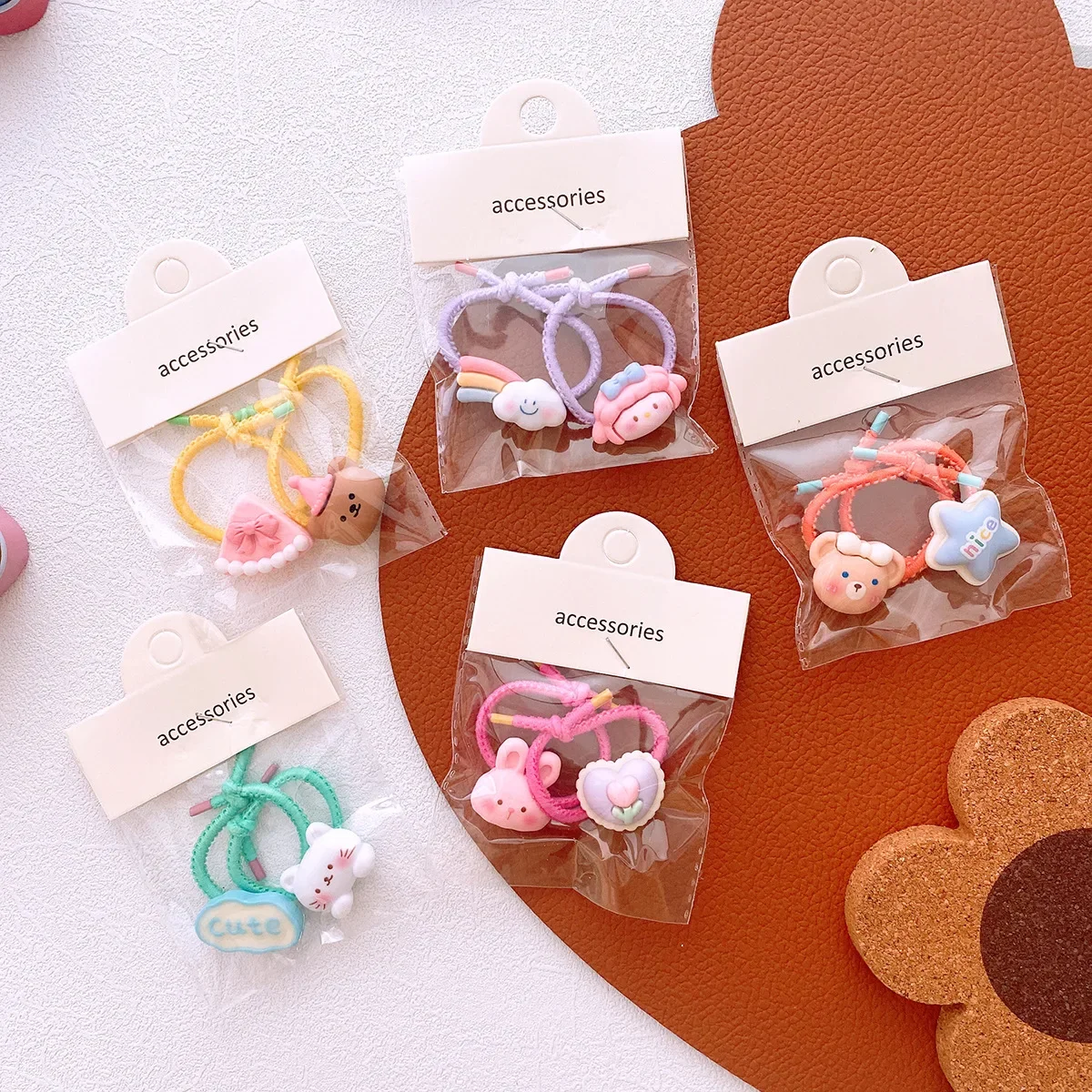 New 2pcs Korean Kawaii Elastic Hair Bands Sweet Cute Cartoon Hairs Rope Ties for Girls Headwear Girls Kids Hair Accessories
