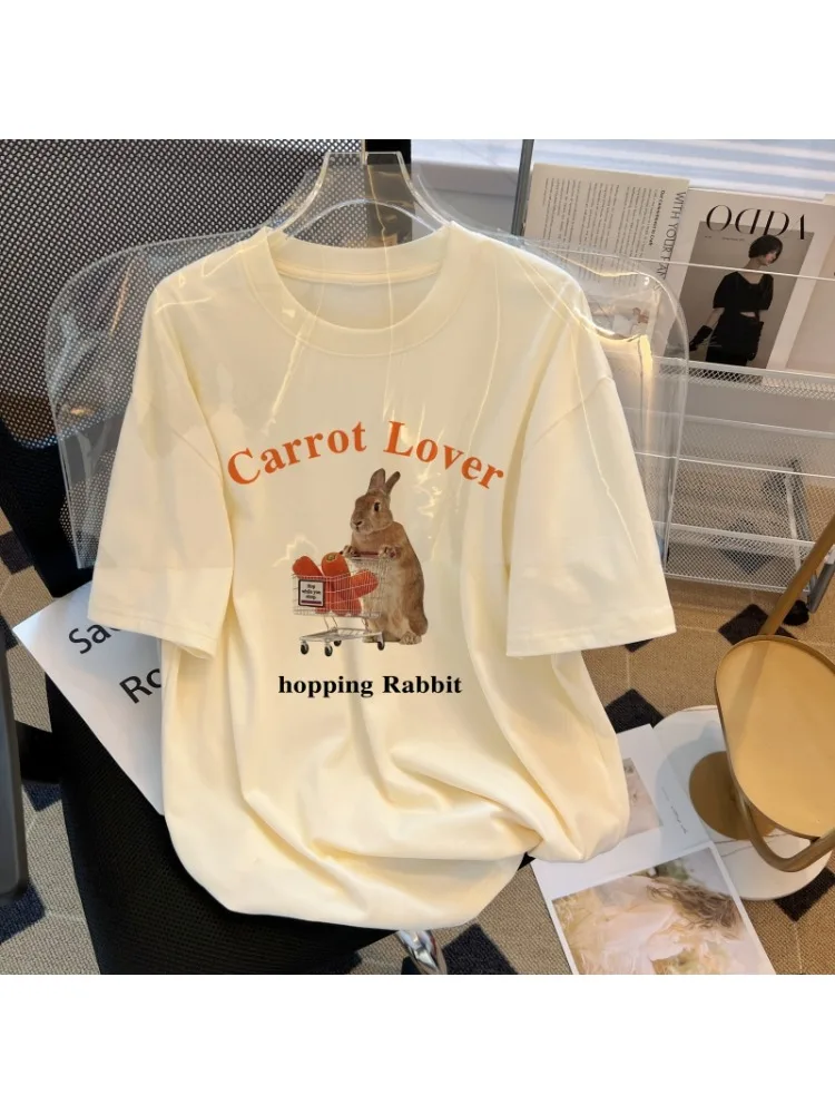 

[Высококачественная футболка] 2024 летняя новая хлопковая Футболка с круглым вырезом и спущенными плечами, высококачественный хлопковый топ с короткими рукавами