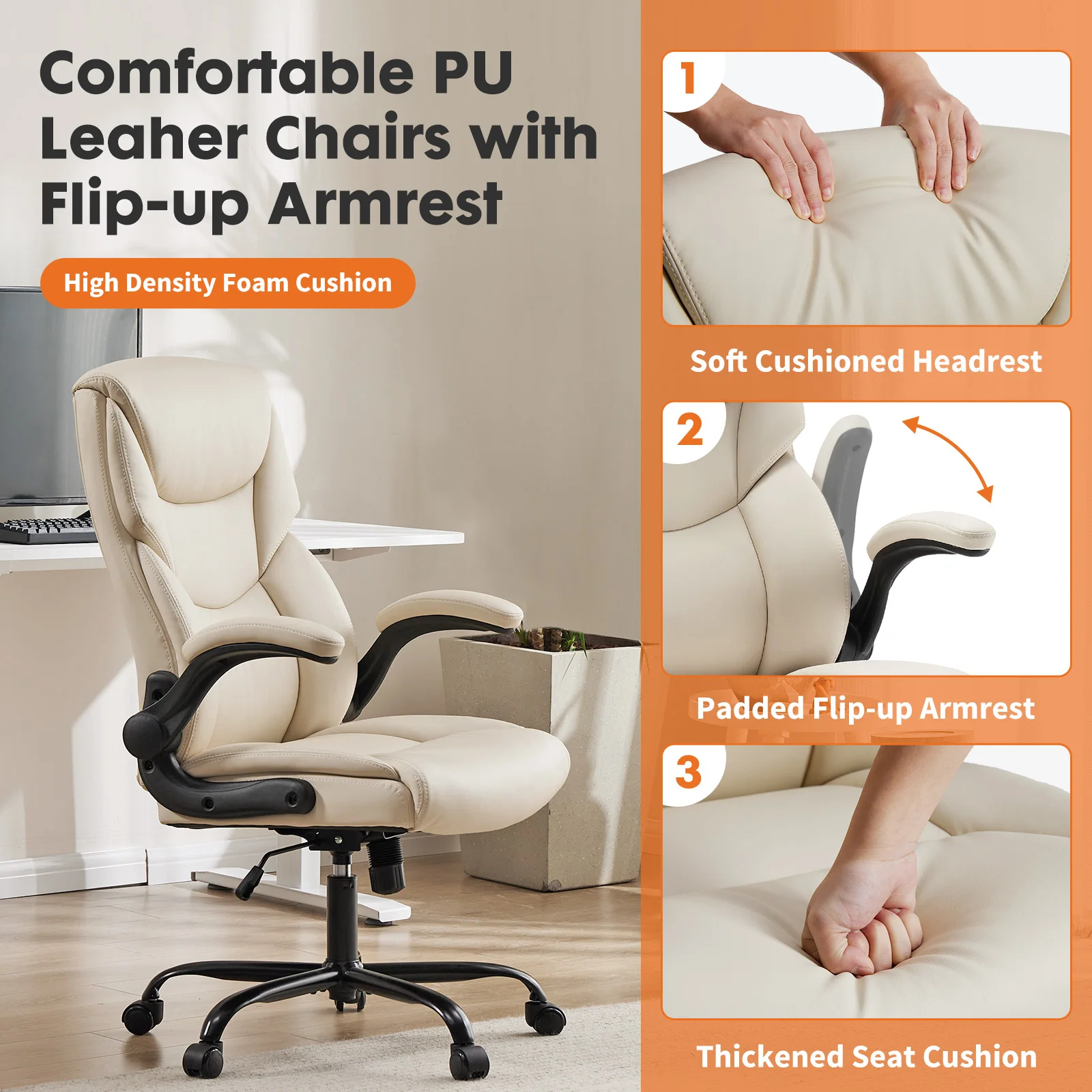 JHK Ergonomic Office Chair Heavy Duty Task Desk Chair with Flip-up Arms PU Leather Adjustable Swivel Rolling Gaming Chair 3 JHK Ergonomic Office Chair Heavy Duty Task Desk Chair with Flip-up Arms PU Leather Adjustable Swivel Rolling Gaming Chair 3