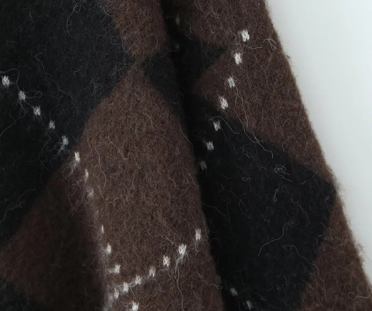 KONDALA Vintage Plaid Stricken Lose Anzüge Rollkragen Langarm Lose Pullover Mantel Mini Röcke Mode 2025, Herbst Winter Sets – Detail 6