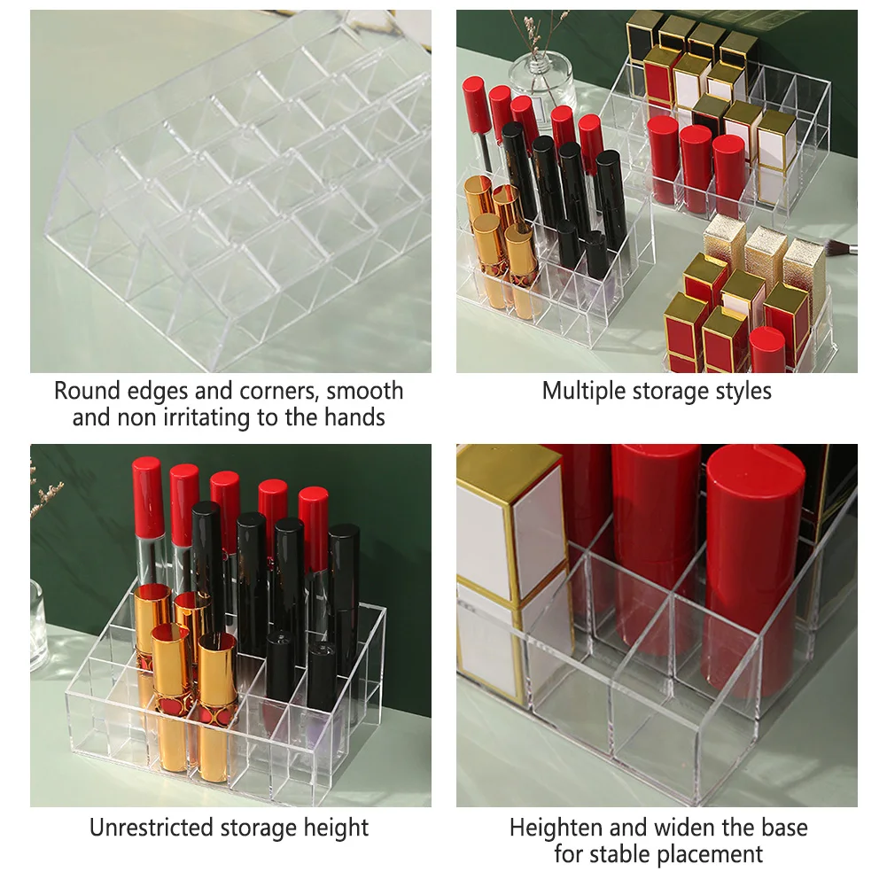 Clear Lipstick Box With Multi-grid Multifunctional Desktop Makeup Display Stand For Bedroom 5