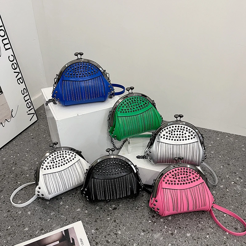 Women Handbags Rivet Tassel Fashion Shell Bag Korea Style Shoulder Messenger Chain High Quality Luxury Designer
