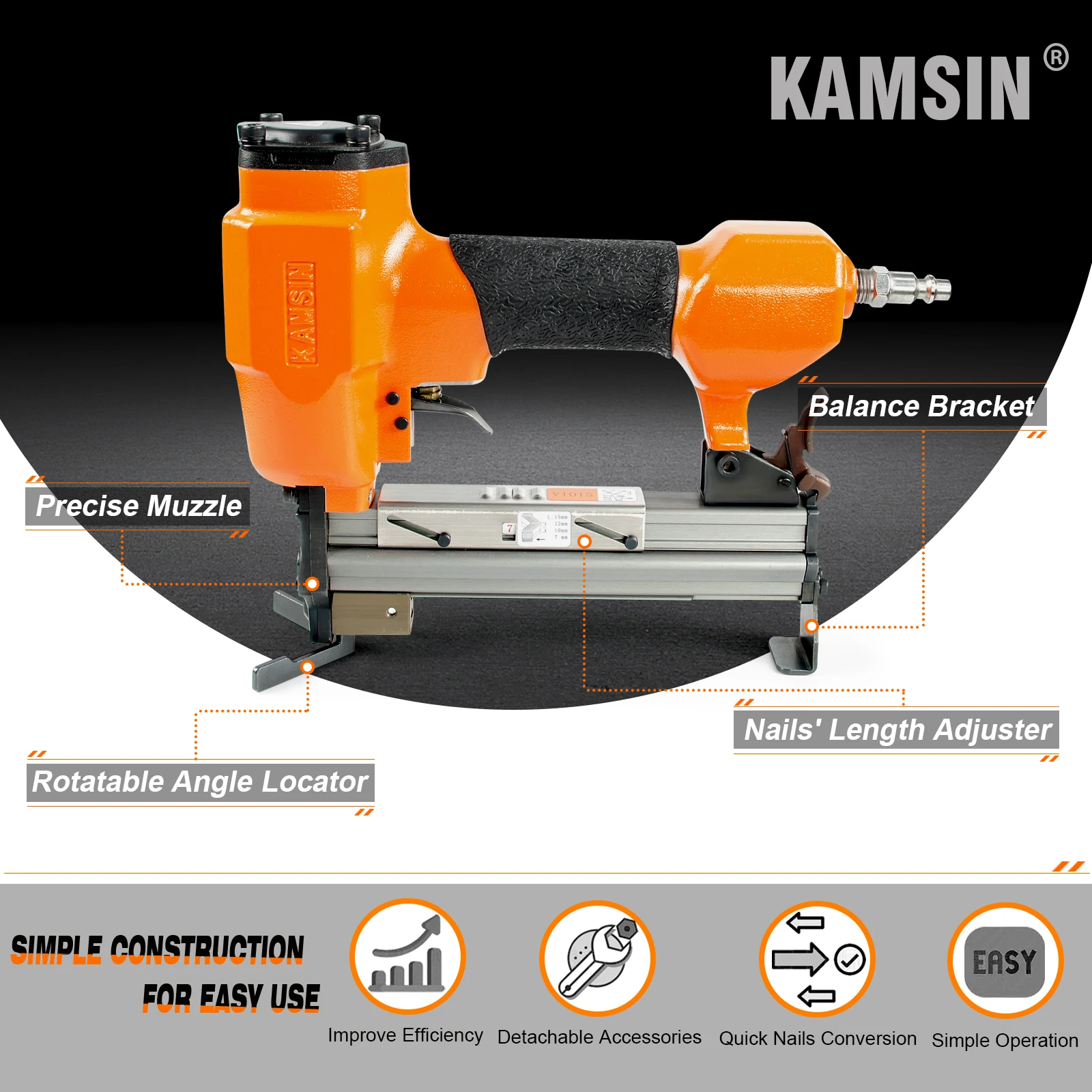 Kamsin V1015 Pneumatic Picture Frame V Nailer with 4,000PCS of 12 MM  V-Nails, 30 Gauge Picture Frame Stapler Air Power Wood Joiner