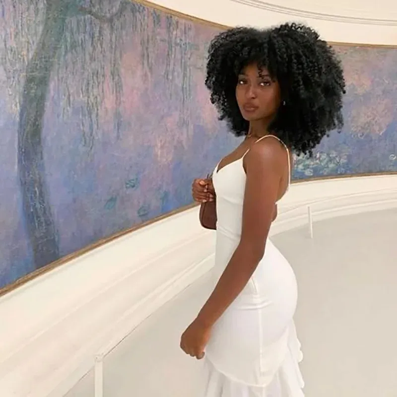 New Women's Slim Shoulder Strap Ruffle Edge Short Skirt Spring and Summer V-neck Sexy Backless Slim Fit Dress 21758