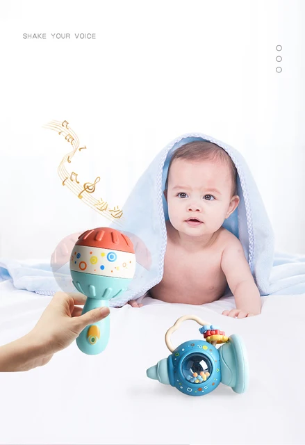 Newborn Baby Rattles Grab Ability Training Toys Chews Food Grade Silicone Teethers Soft Rubber Stroller Bed Hanging Bell Kid Toy 2
