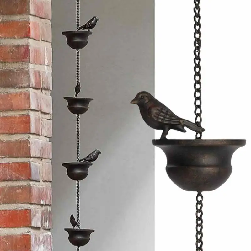 outdoor Rain Chain Creative Birds On Cups Metal Rain Chain Rain Catcher Gutter Roof Rainwater Catcher Chain Drainage Downspout