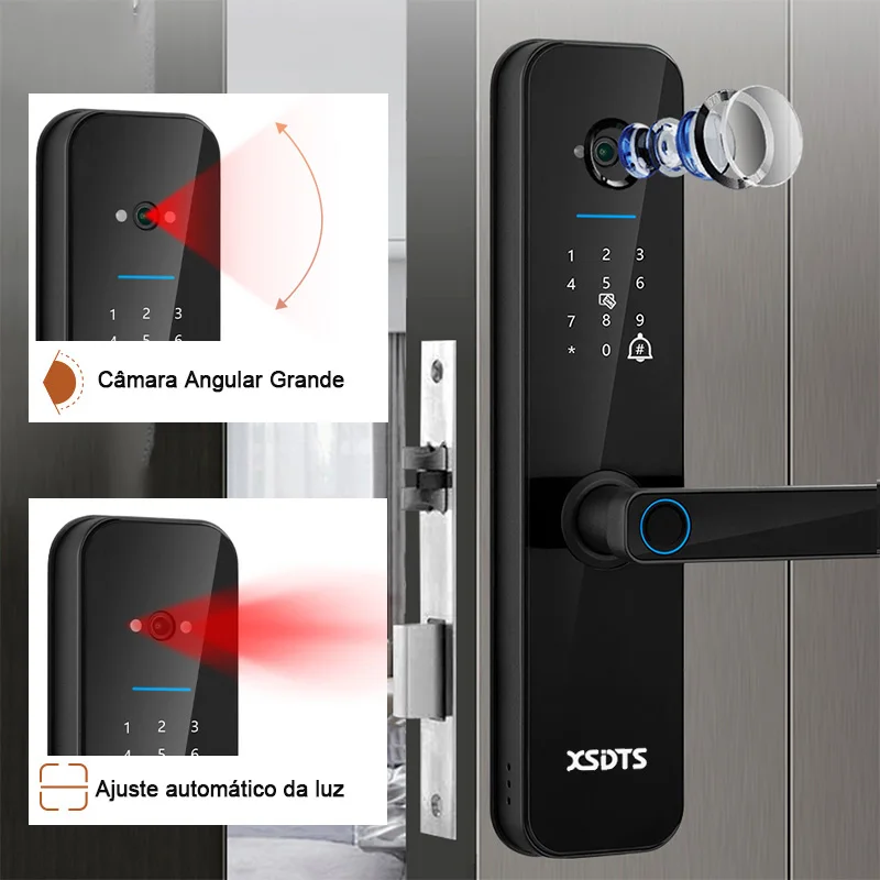 XSDTS Tuya Wifi Digital Electronic Smart Door Lock With Biometric Camera Fingerprint Smart Card Password Key Unlock — view 2