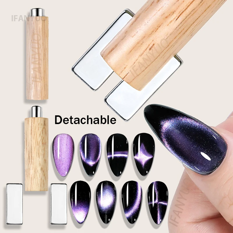 Detachable Wooden Magnetic Stick Cat Eye Gel Polish Rocket Shape Strong Nail Magnet Pen All in One Glitter Effect Manicure Tools