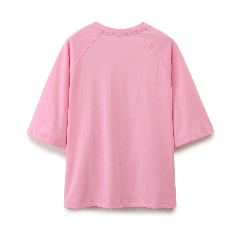 Description Picture 6 of itemTRAFZA Women Casual Solid Sports Set Summer O Neck T-Shirt Loose Short Sleeve Tops Female Drawstring High Waist Jogging Pants