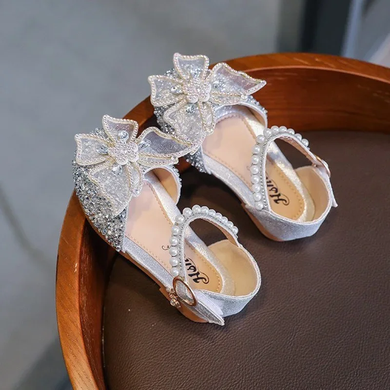 Summer Kids Girls Sandals Fashion Sequins Rhinestone Bow Girls Princess Shoes Child Baby Girl Shoes Flat Heel Sandals