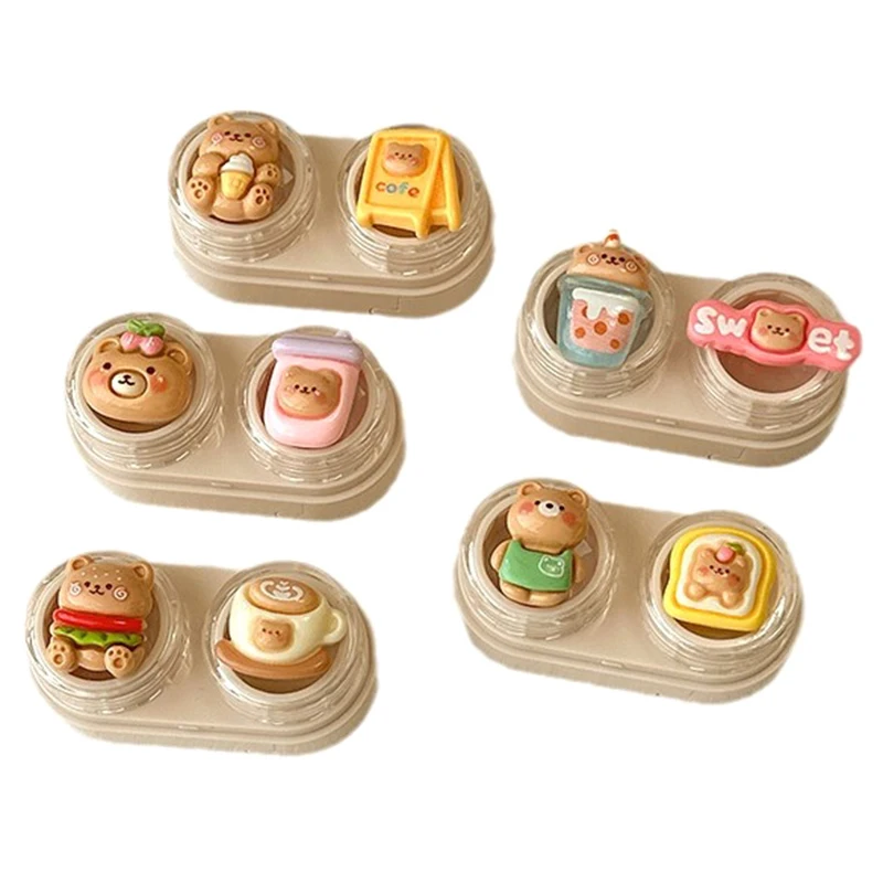 휴대용 러블리 베어 콘택트 렌즈 박스, 거치대 여행용 아이 콘택트 렌즈 케이스, 컨테이너 보관 케이스, 여행 액세서리