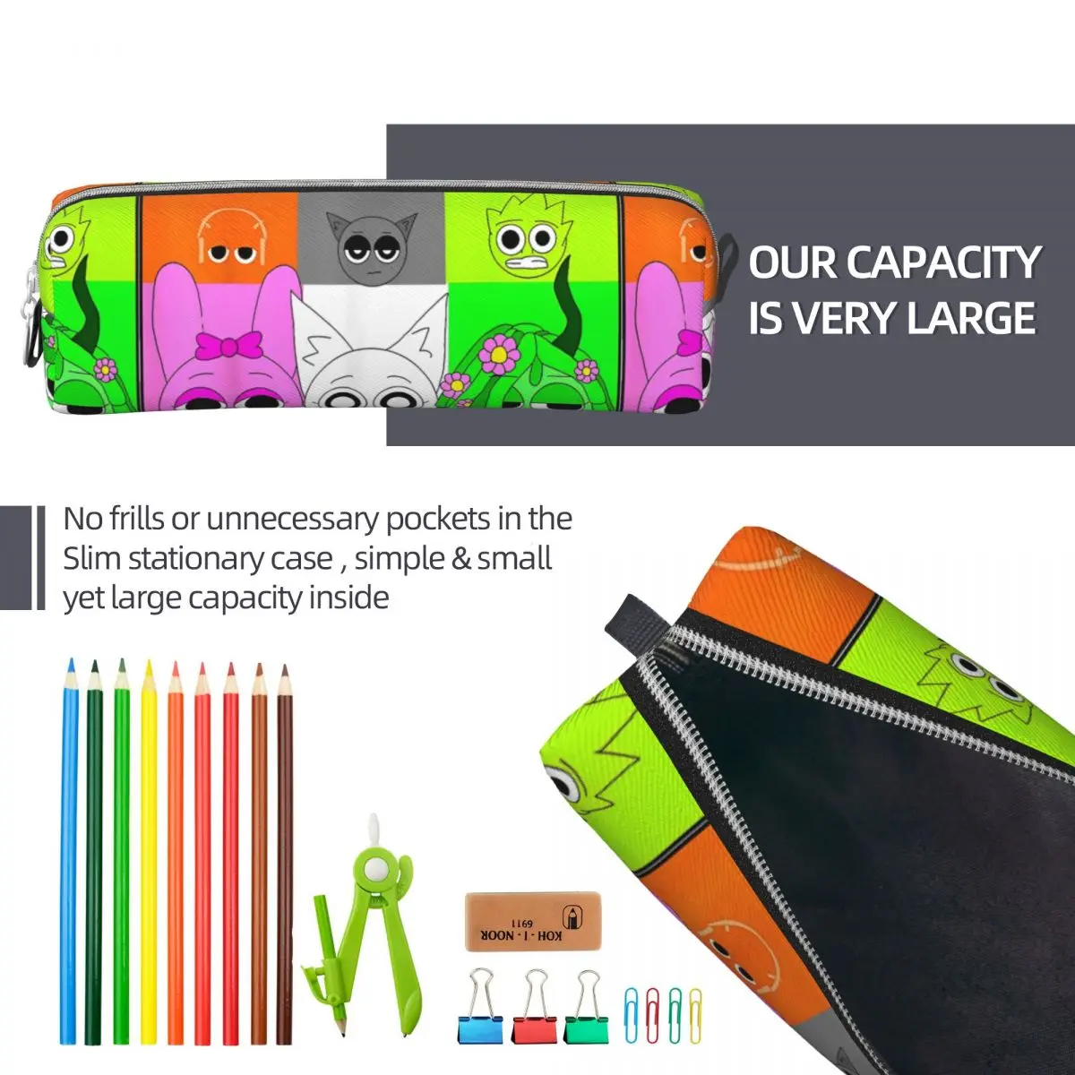 Sprunki Incredibox Game Pencil Cases Fun Pen Box Bag for Student Large Storage Office Cosmetic Pencil Box