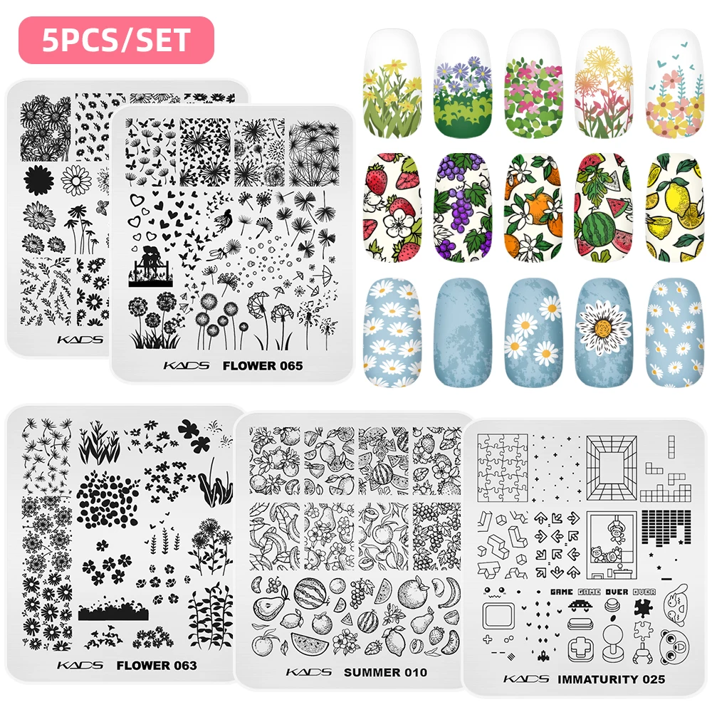 KADS 5Pcs Nail Stamp Nail Art Stamping Plates Flower Nature Nail Stamping Template Image Manicure Accessories Nail Stencil Tool 4