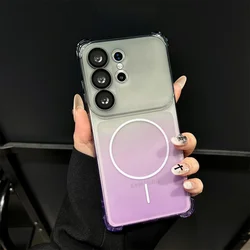 Magsafe Gradient Transparent Soft Phone Case - Shockproof Armor Ultra - Thin Protection Back Cover - Galaxy S26 Ultra (Black Purple)