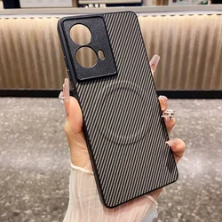 Carbon Fiber Patterned Leather MagSafe Magnetic Phone Case Cover - MOTO EDGE 40neo (GRAY)