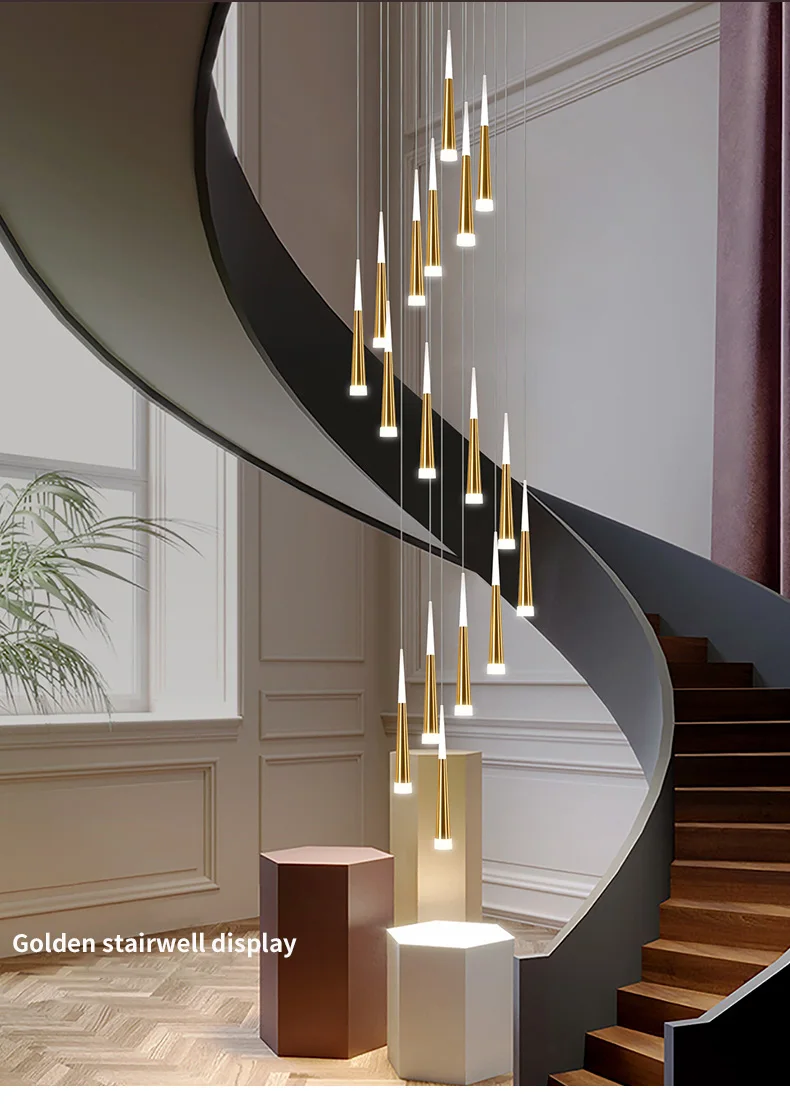 globe pendant light Stair chandelier modern minimalist atmosphere creative duplex building empty loft villa living room rotating long chandelier hanging lights for bedroom