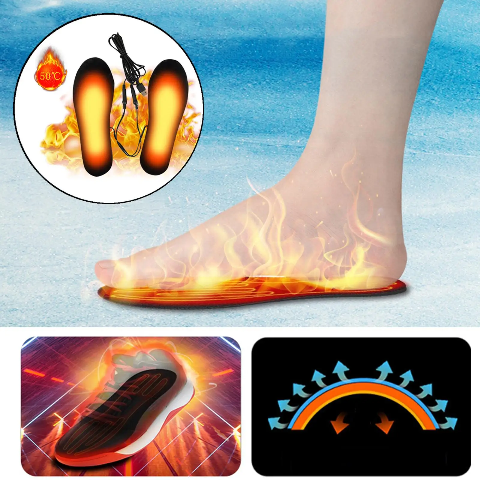 USB Electric Heated Shoe Insoles Free to Cut Foot Warmers Washable Heat