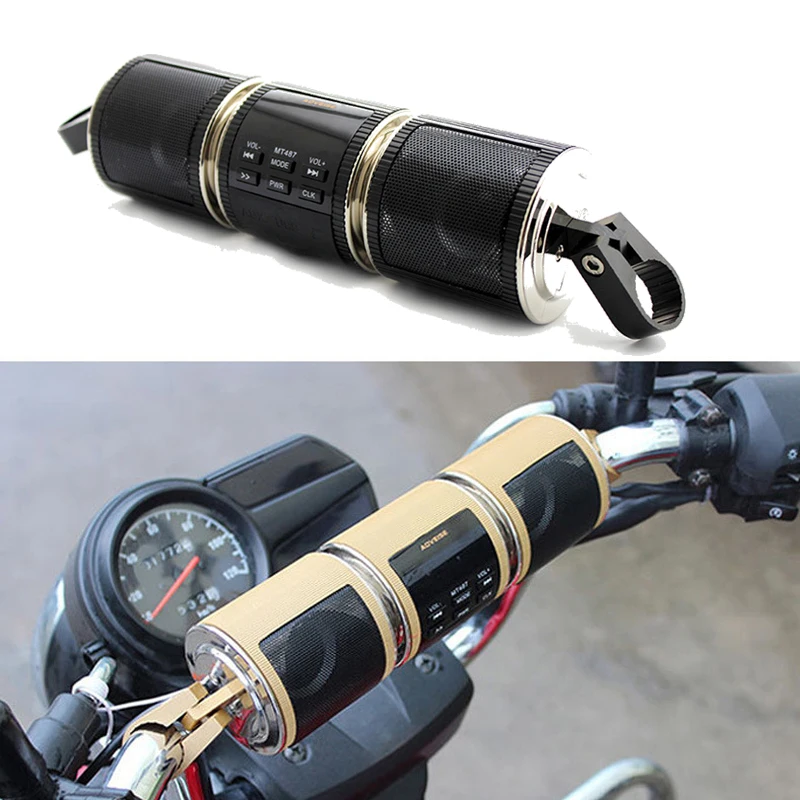 

Motorcycle Audio Speaker MT487 FM Radio MP3 Player Bluetooth-compatible Handlebar Mount IPX4 Waterproof for Scooter ATV