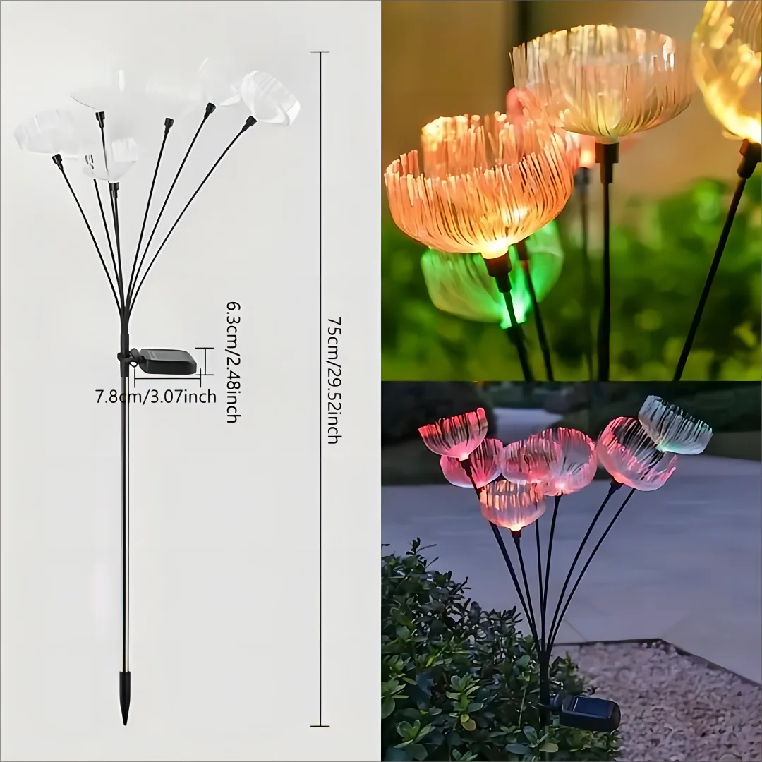 2pcs Outdoor Solar Jellyfish Light, Solar Pathway Lights Outdoor, Fiber Optic LED, Courtyard, Garden, Villa, Lawn, Waterproof, C