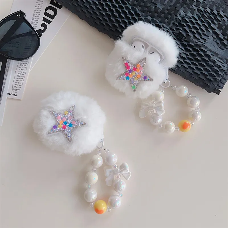 Наушники Аксессуары для AirPods 1 2 3 pro Kawaii с рисунком звезды дизайнерские Наушники Аксессуары для airpods pro 2 с жемчужной цепочкой на запястье