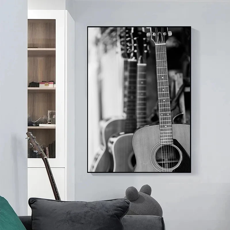 Vintage Music-Inspired Canvas Poster - Black and White Headphone & Lyrics Art