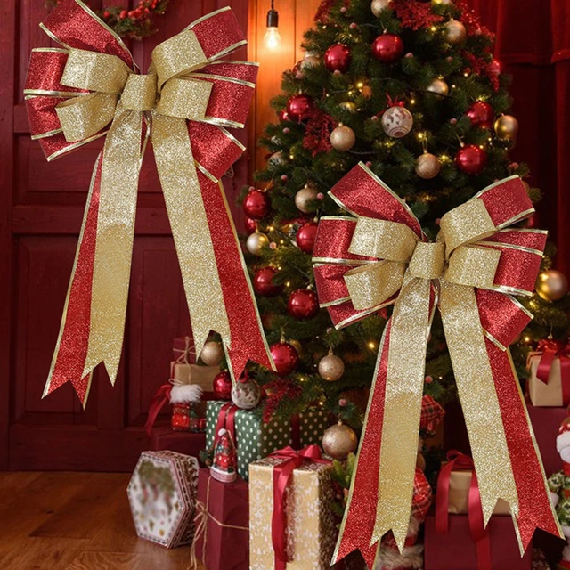 Lazos navideños grandes para decoración de puerta delantera del hogar,  adorno de árbol de Navidad con