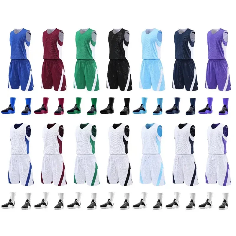 Double-Sided Basketball Uniform Suit Men's Women's Breathable Children's Basketball Jersey Competition Training Team DIY Printed
